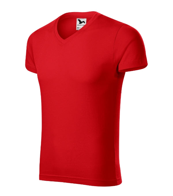 Slim Fit V-neck 146 Tričko pánske — červená