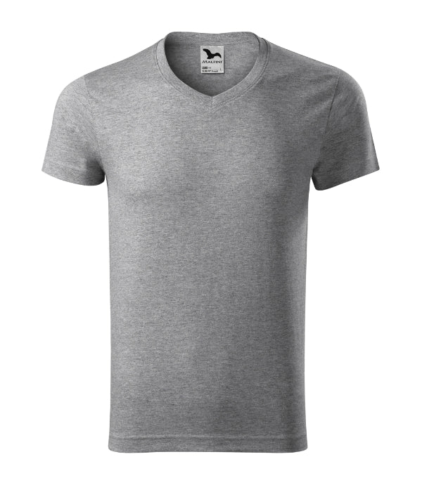 Slim Fit V-neck 146 Tričko pánske — tmavosivý melír