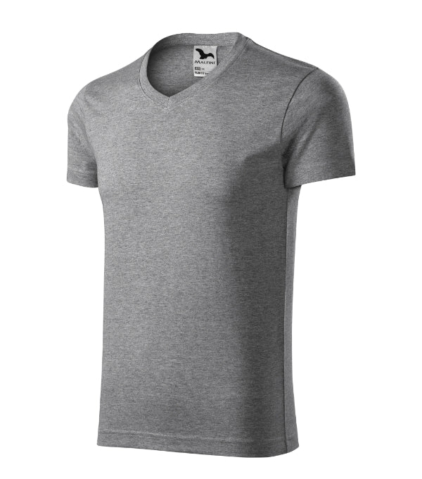 Slim Fit V-neck 146 Tričko pánske — tmavosivý melír