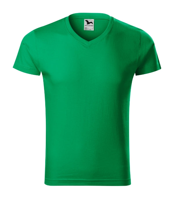 Slim Fit V-neck 146 Tričko pánske — trávová zelená