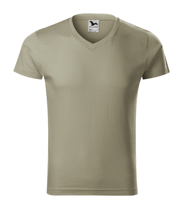 Slim Fit V-neck 146 Tričko pánske — svetlá khaki