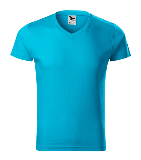 Slim Fit V-neck 146 Tričko pánske — tyrkysová