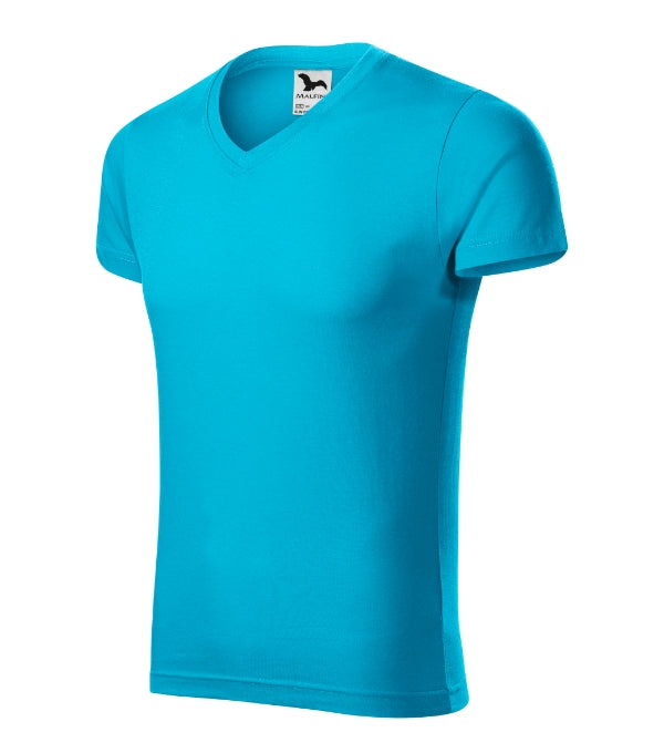 Slim Fit V-neck 146 Tričko pánske — tyrkysová