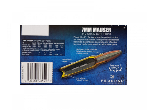 7 x 57 (7mm Mauser) Federal Power-Shok 140gr/9.07g SP RN (7B)
