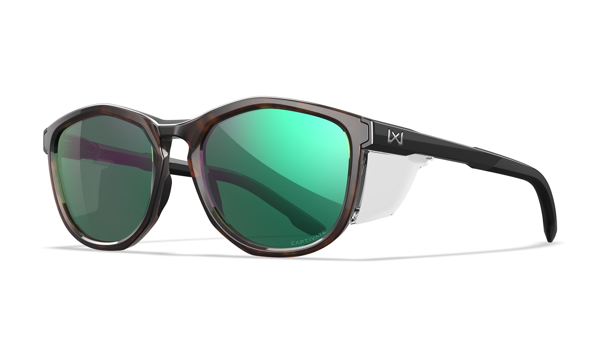 Wiley X WX BRAVO — Captivate Polarized - Green Mirror - Amber, Gloss Tortoise/Gloss Black