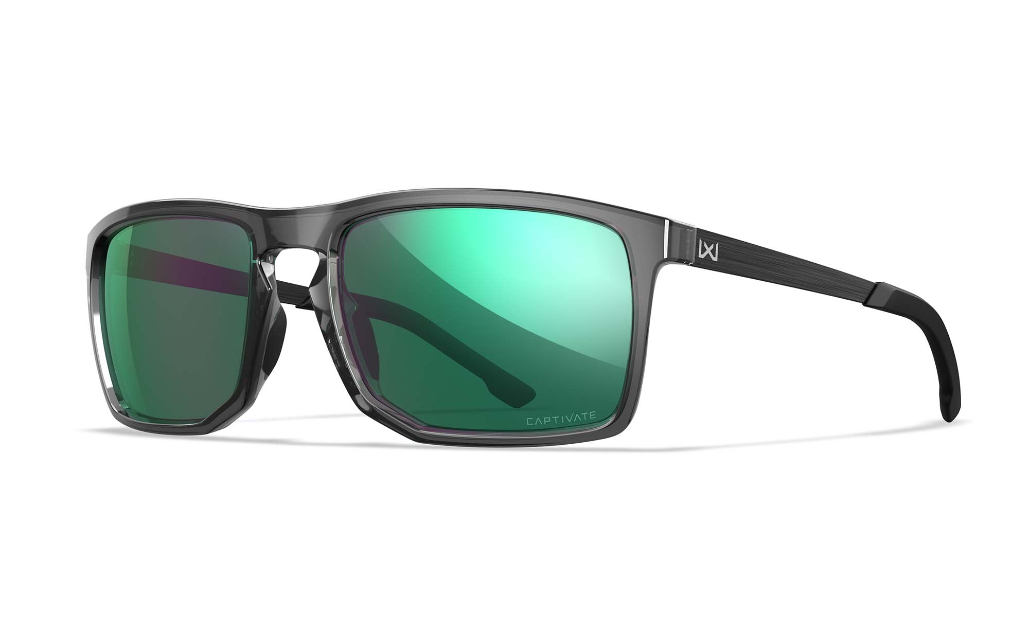 Wiley X WX AXE — Captivate Polarized - Green Mirror - Amber, Gloss Crystal Grey