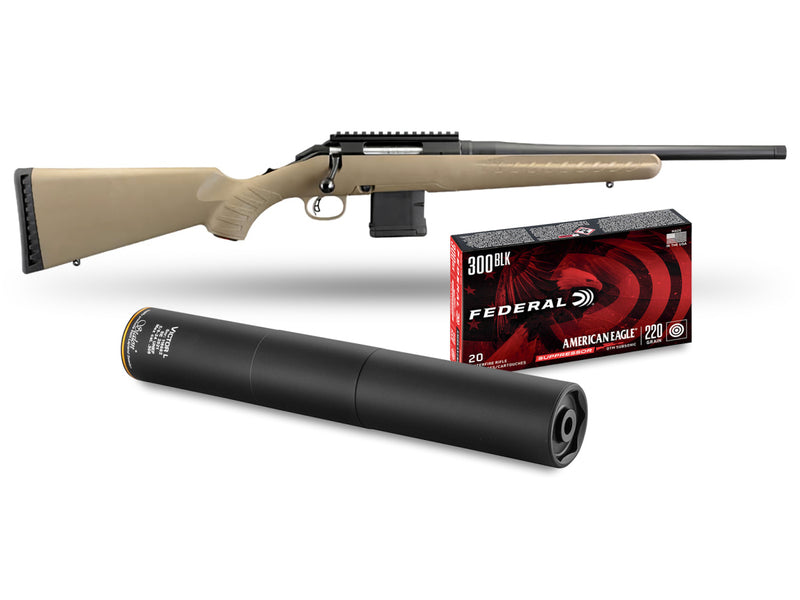 Akciový set Ruger American Rifle Ranch 26968, cal. .300BLK +  Suppressor Stalon + Cartridges