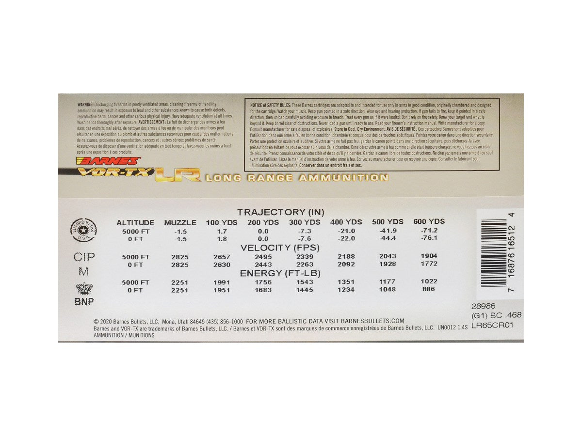 Barnes 6,5 Creedmoor VOR-TX LR 127gr/8,23g LRX BT (28986)