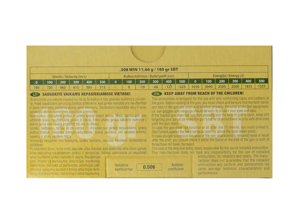 GGG .308Win. 180gr/11,66g SBT Sierra GameKing (GPX19)