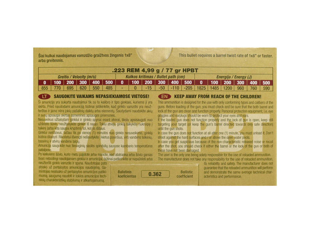 GGG .223Rem. 77gr/4,99g HPBT Sierra MatchKing (GPR14)