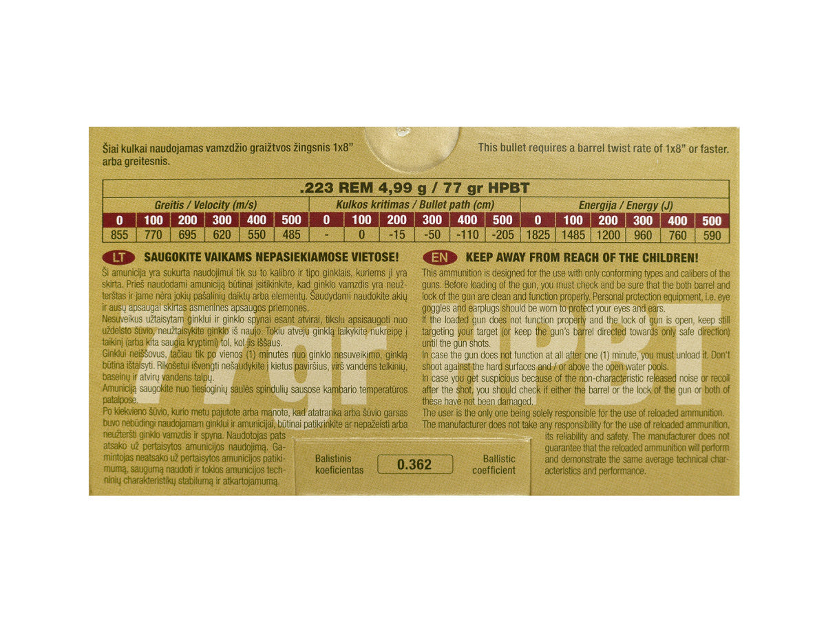 GGG .223Rem. 77gr/4,99g HPBT Sierra MatchKing (GPR14)
