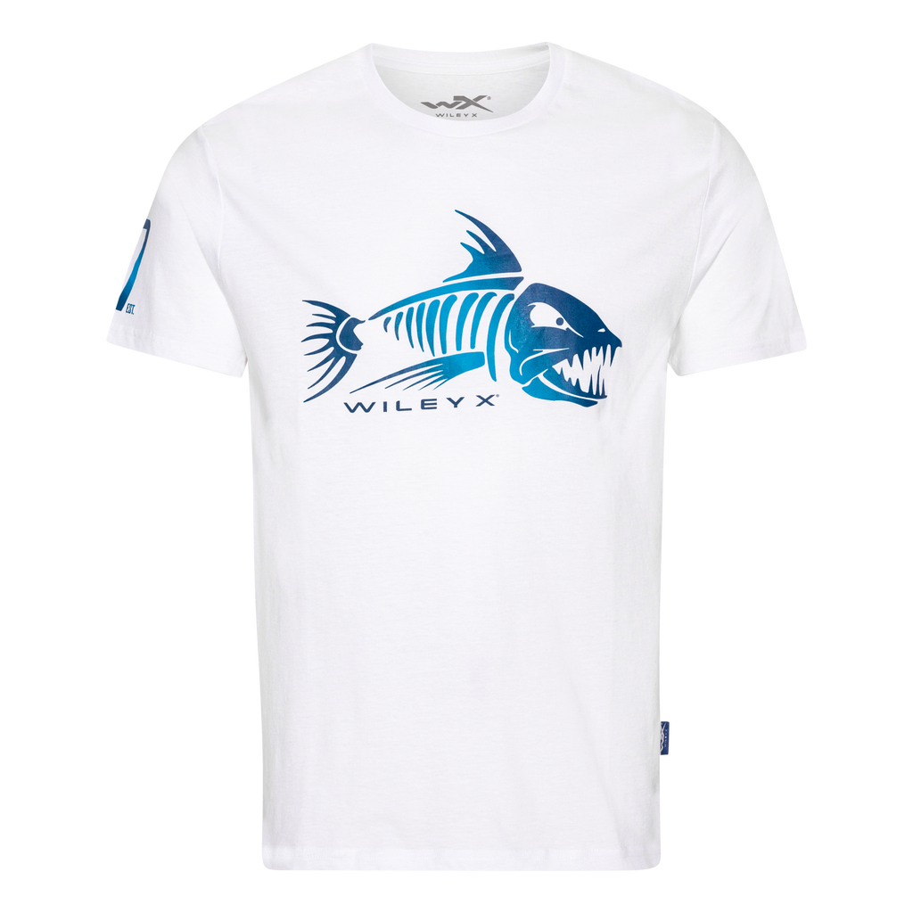 Wiley X WX Fish T-shirt - White Cotton w/ Skeleton - S by Wiley X - T-Shirts