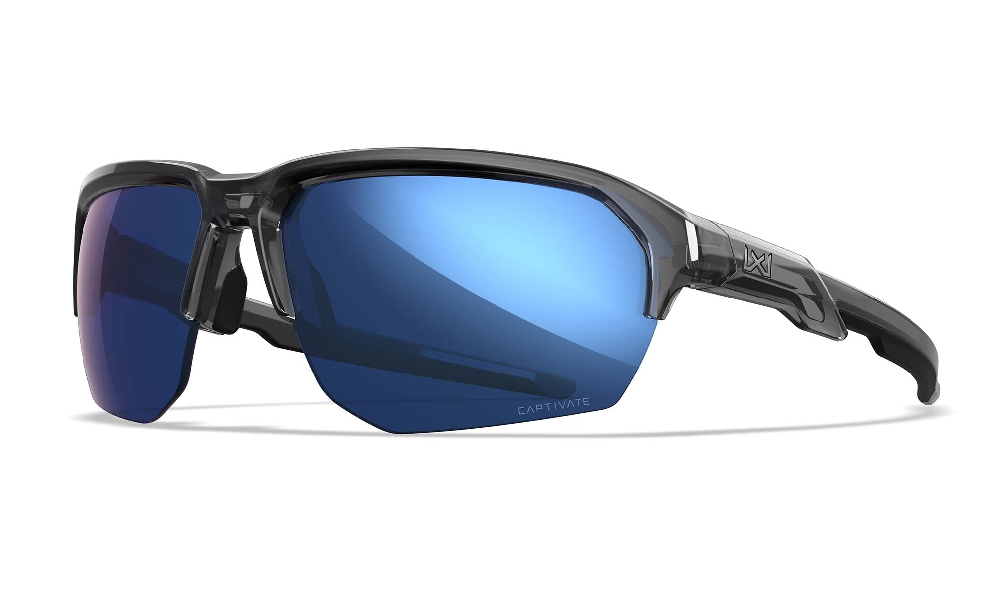 Wiley X WX JAKL — Captivate Polarized - Blue Mirror -  Grey, Gloss Crystal Grey
