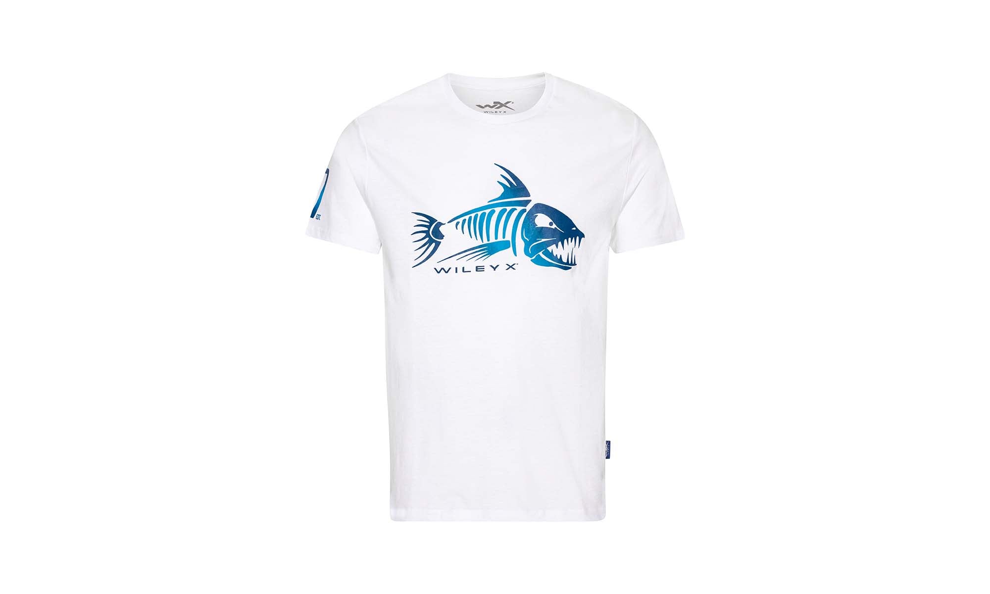 Wiley X WX Fish T-shirt - White Cotton w/ Skeleton - S