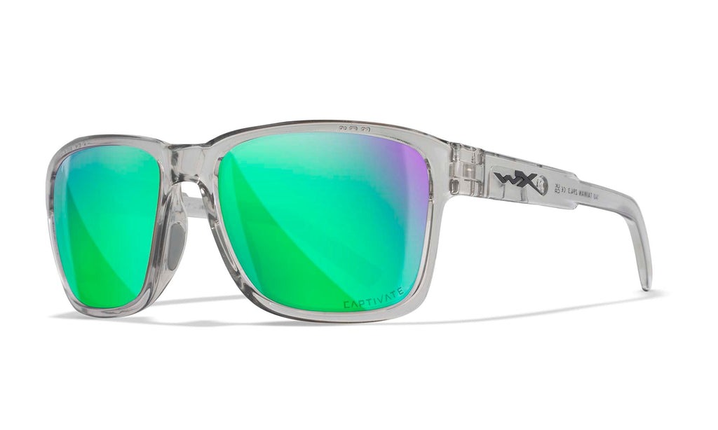 Wiley X WX TREK — Captivate Polarized - Green Mirror - Amber, Gloss Crystal Light Grey