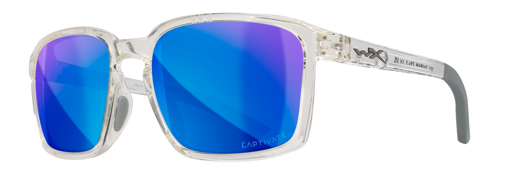 Wiley X WX ALFA — Captivate Polarized - Blue Mirror -  Grey, Gloss Clear Crystal by Wiley X - Tactical Sunglasses