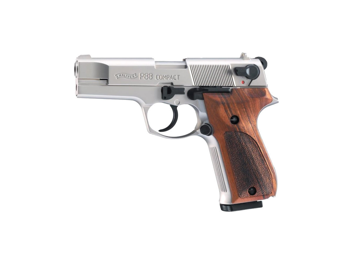 Pištoľ exp. Walther P88 Compact nickel/wood, kal. 9mm P.A.K.