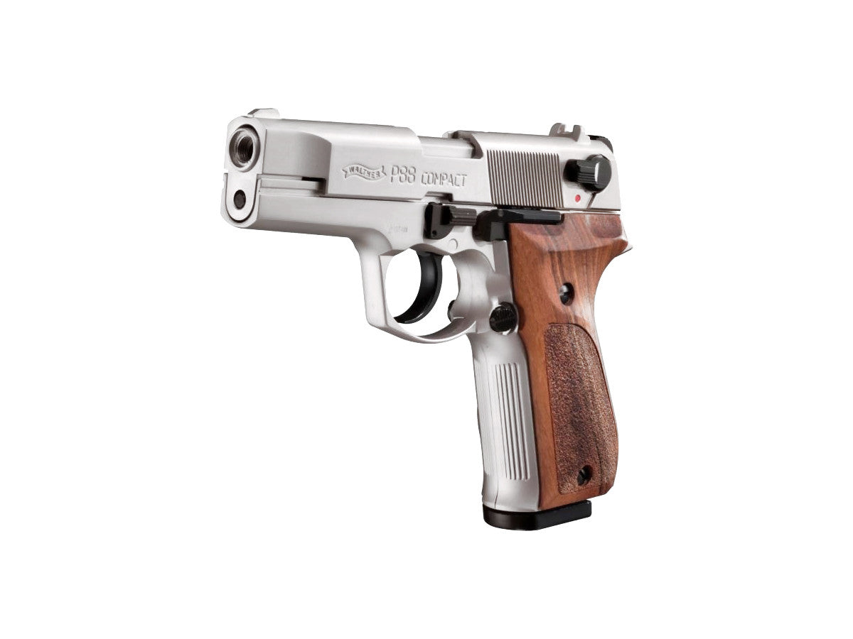 Pištoľ exp. Walther P88 Compact nickel/wood, kal. 9mm P.A.K.